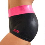 Black Mystique Shorts with Bright Pink Waist - Arete Leotards