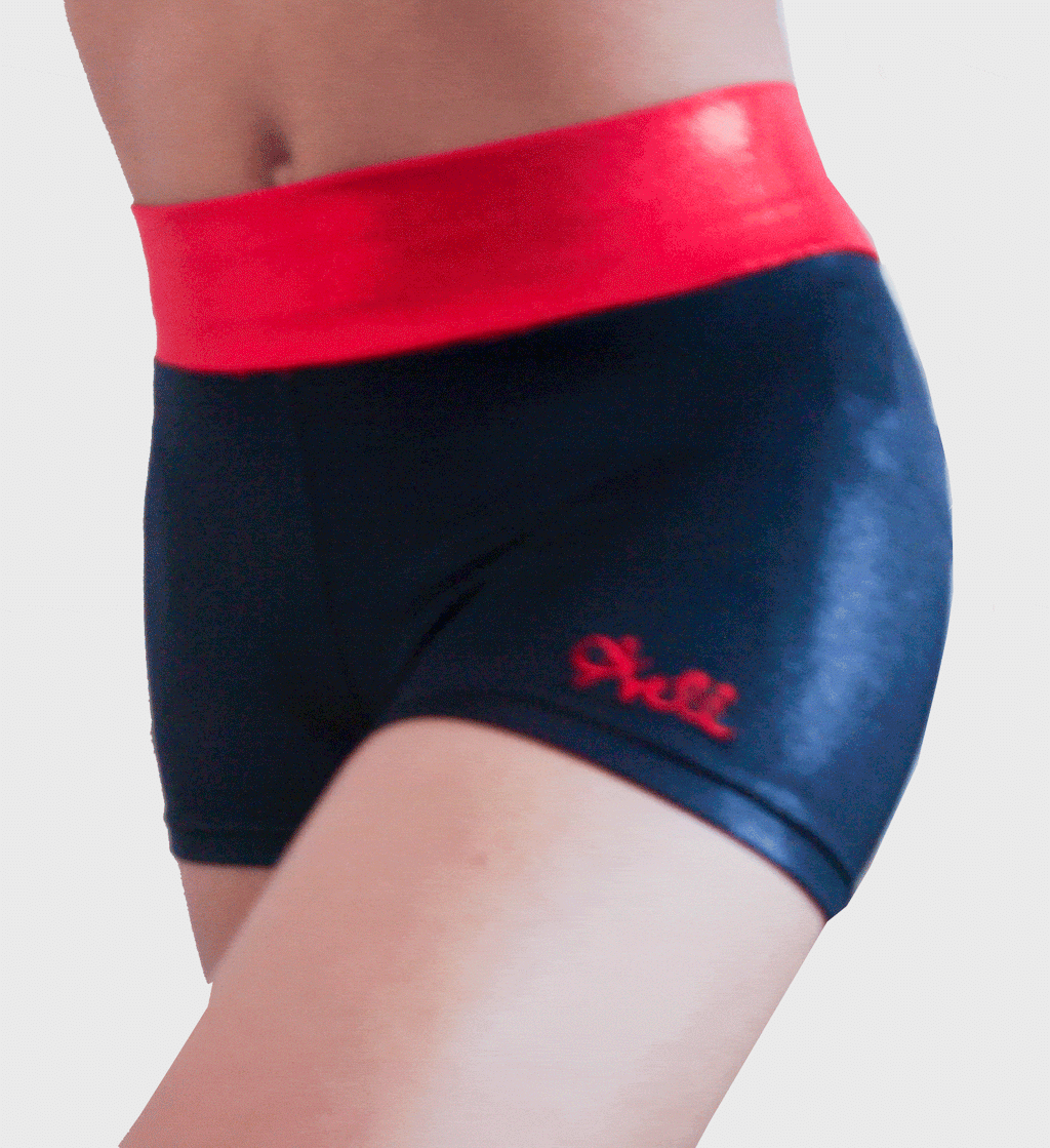 Black Mystique Shorts with Red Waist - Arete Leotards